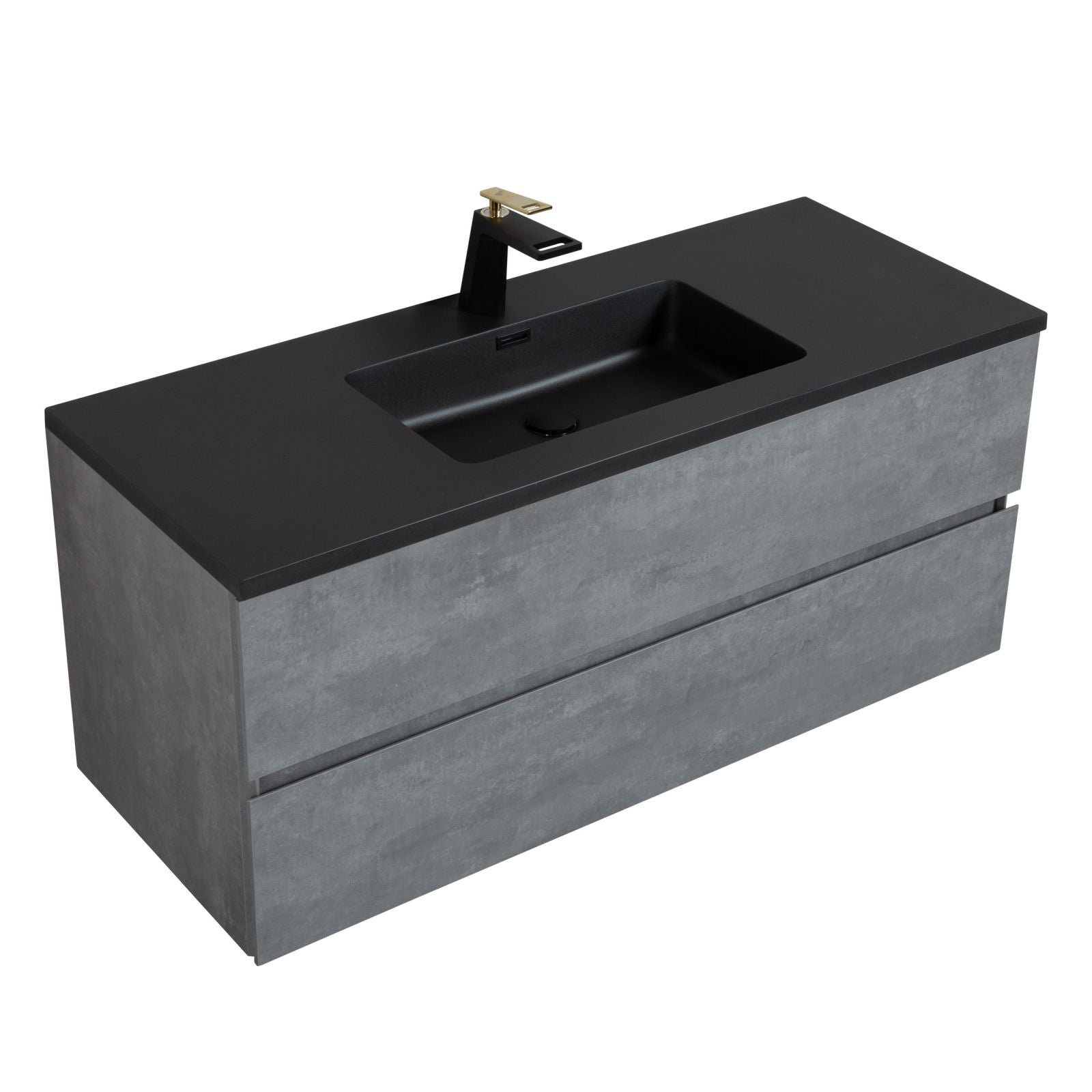 48" Gray Wall-Mounted Vanity Black Top