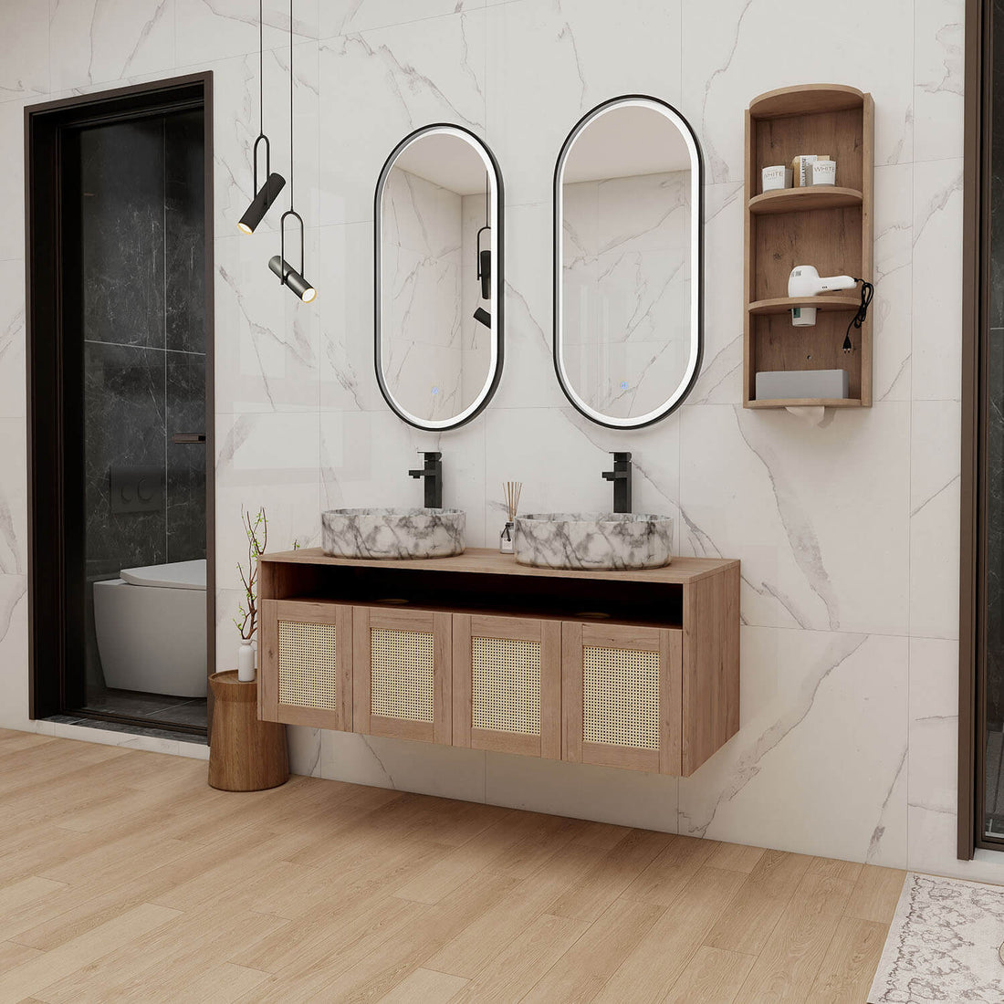 48 inch Floating Vanity with 12 inch Wall Storage Cabinet