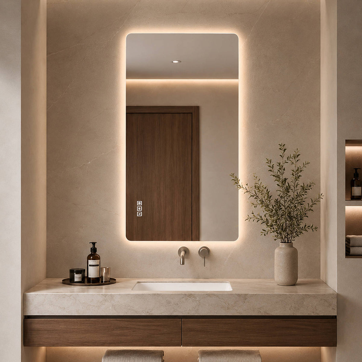 48x24in Frameless Wall Mounted Smart LED Bathroom Mirror Warm Glow Atmosphere
