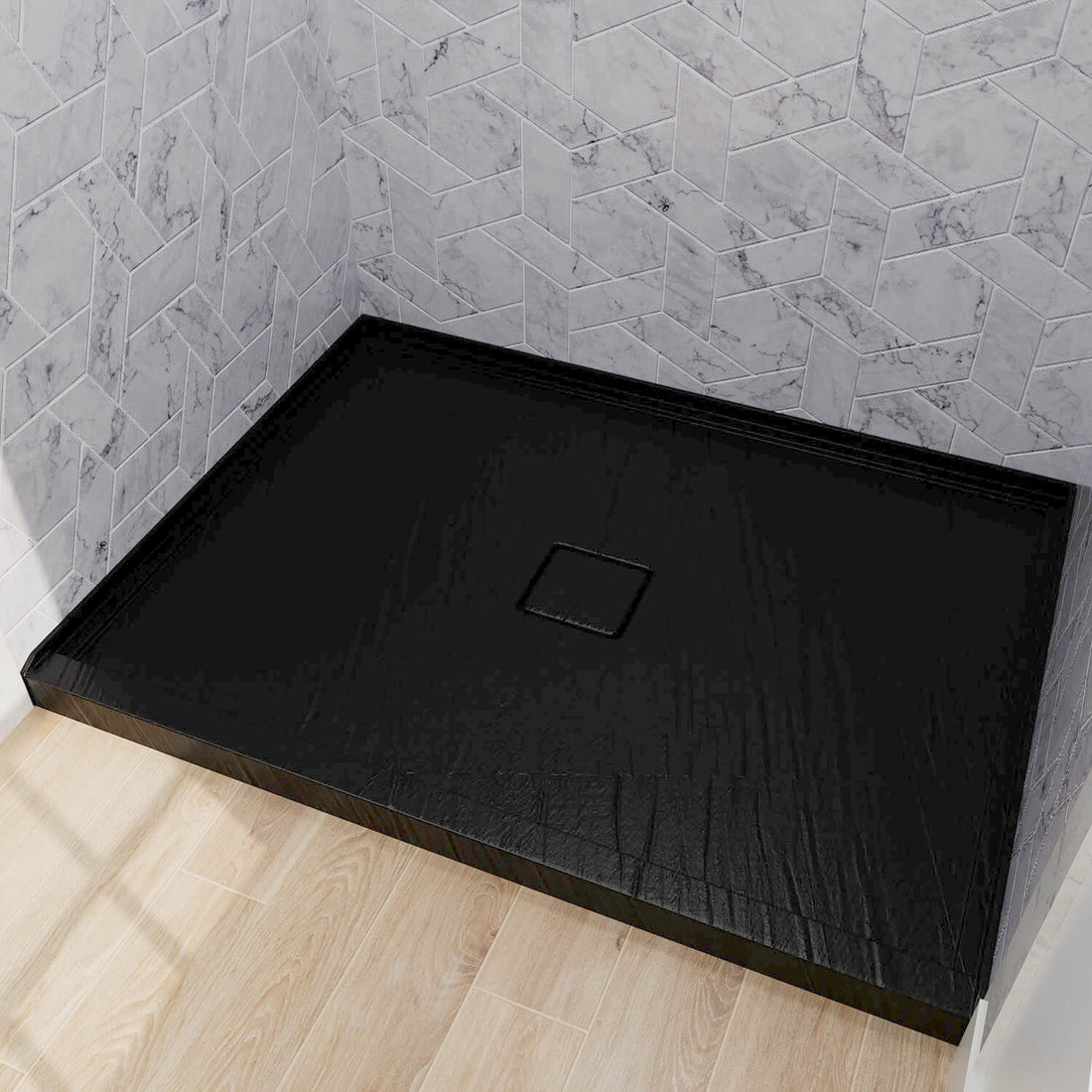 48x36 black acrylic shower base with slip-resistant floor surface for modern alcoves