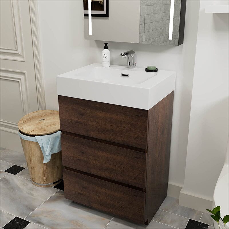 24 Inch Bathroom Vanity with Sink Floor Mounted Floating One-Piece Sink Cabinet