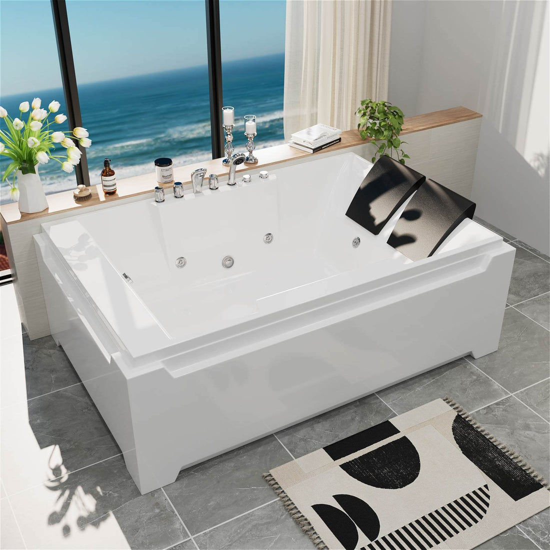 71 Zoll Eck-Whirlpool-Badewanne, Luftdüsenmassage, Badewanne mit Handbrause und LED-Licht