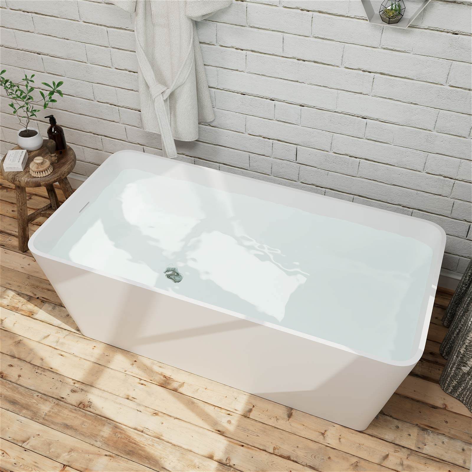 67 inch Heavy Duty Solid Surface Soaking Tub, Insulated Stand Alone Freestanding Stone Resin Bathtub with Integrated Overflow & Drain, cUPC Certified