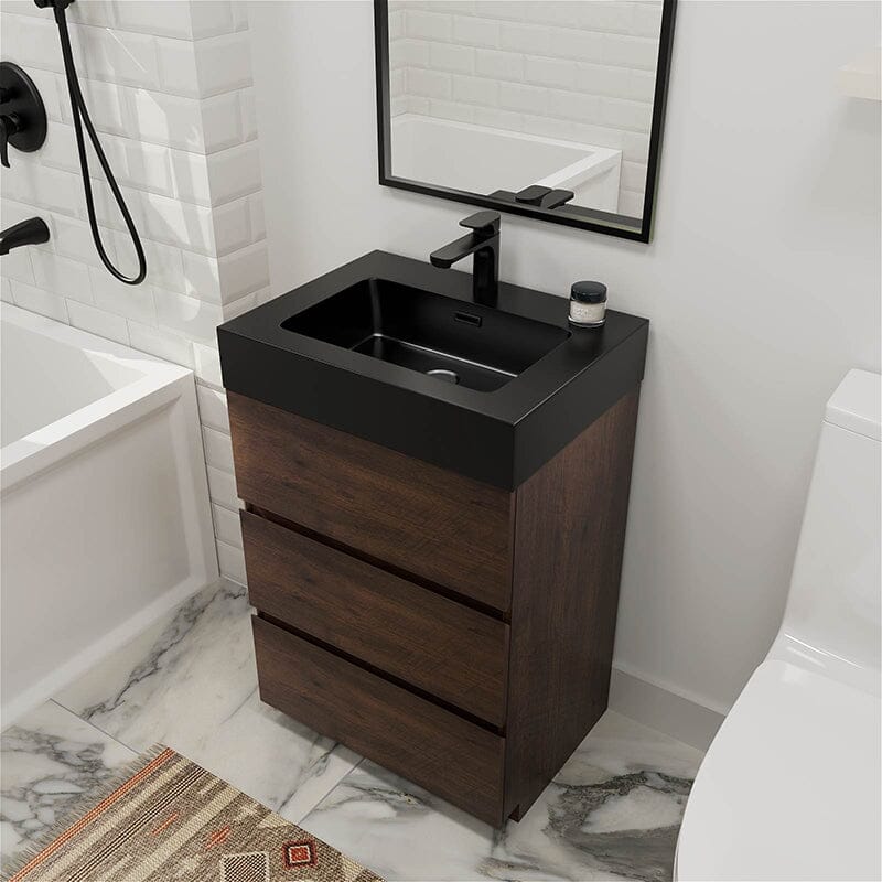 24 Inch Bathroom Vanity with Sink Floor Mounted Floating One-Piece Sink Cabinet
