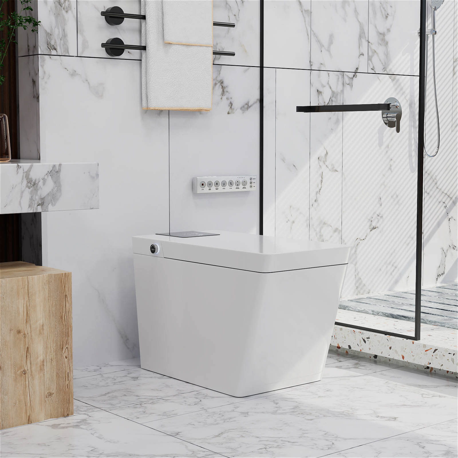 Giving Tree Smart Square One-Piece Floor Toilet with Remote Control and Automatic Cover