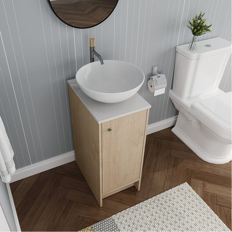 16" Freestanding Bathroom Vanity with Round Sink with Soft Close Doors and Shelves
