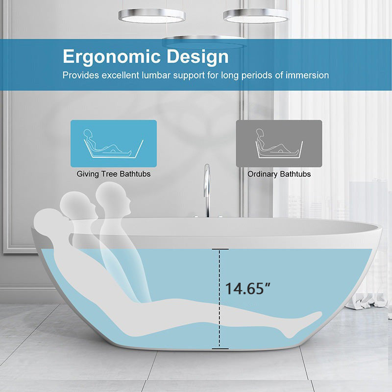 71" Solid Surface Stone Resin Oval-shaped Freestanding Soaking Bathtub with Overflow