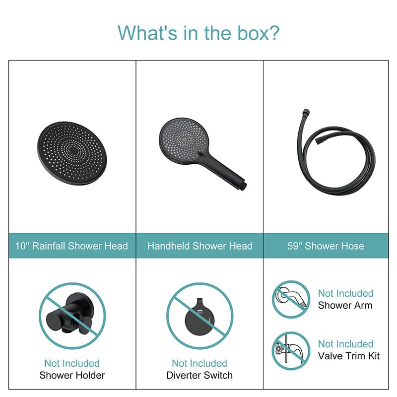 10" Round Shower Head & Hand Shower with Hose Replacement Accessories