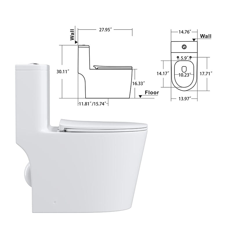 One-Piece Floor Mount Toilet 1.1GPF/1.6 GPF Siphon Jet Dual Flushing with Toilet Seat