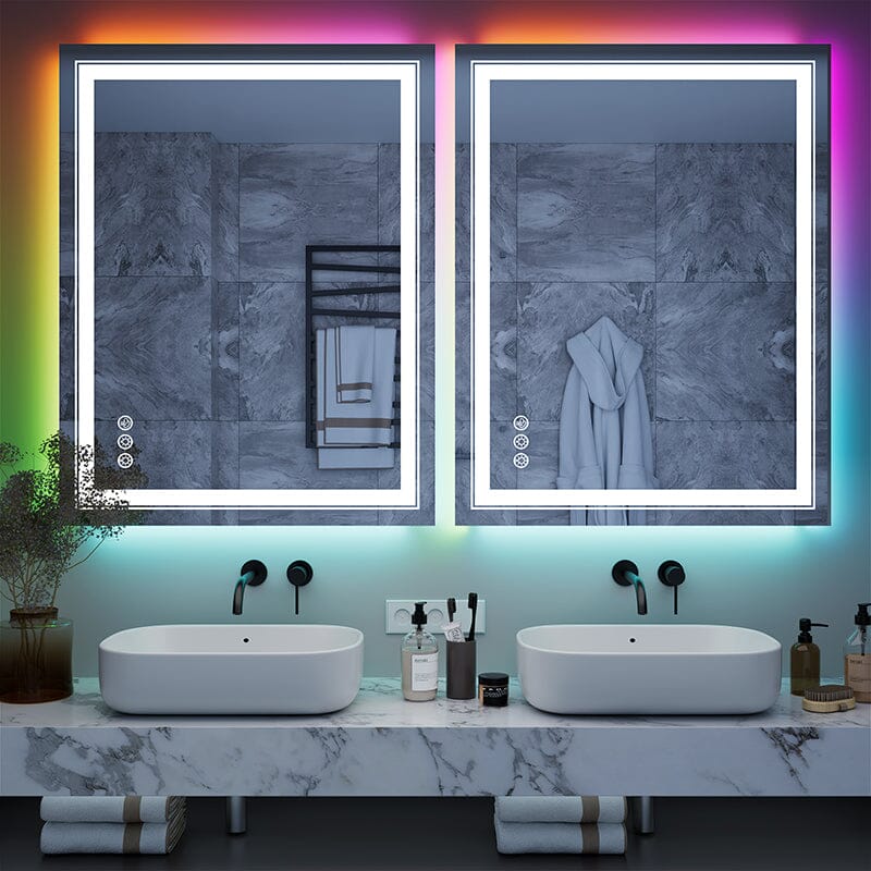 36“/48” RGB LED Light Bathroom Vanity Mirror Rectangular Frameless Anti Fog