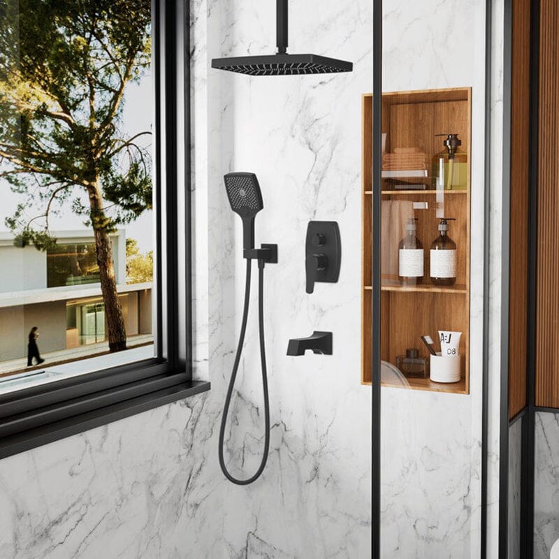 Shower Set 14" Rectangular Ceiling Shower Head with Hand Shower & Tub Spout
