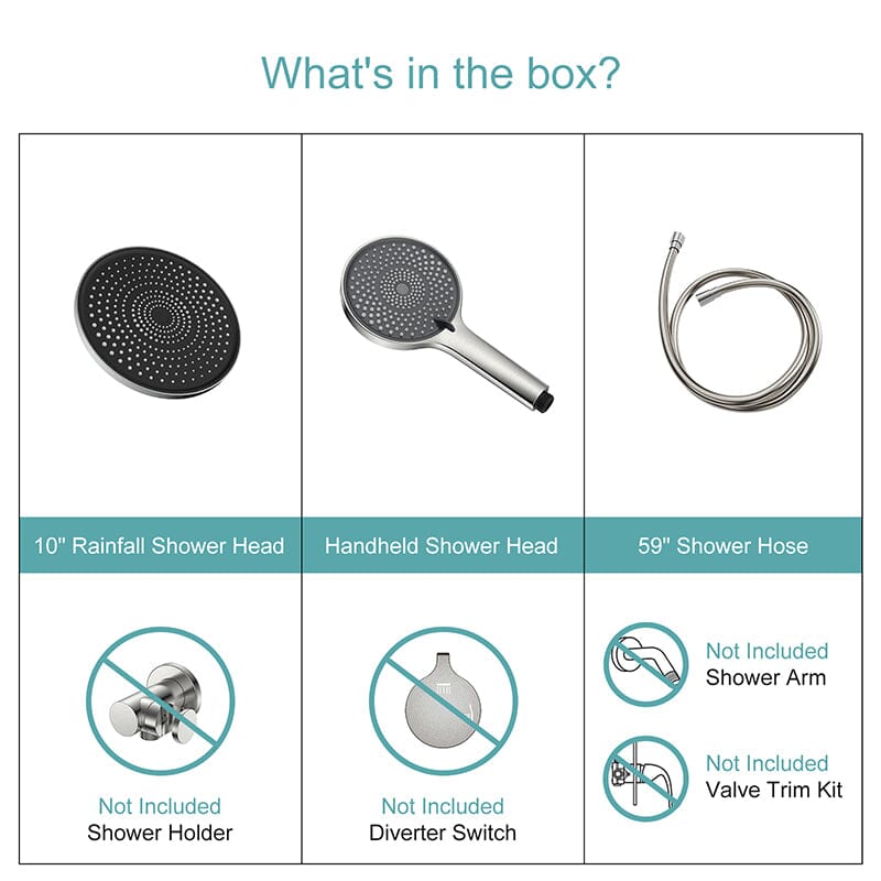 10" Round Shower Head & Hand Shower with Hose Replacement Accessories