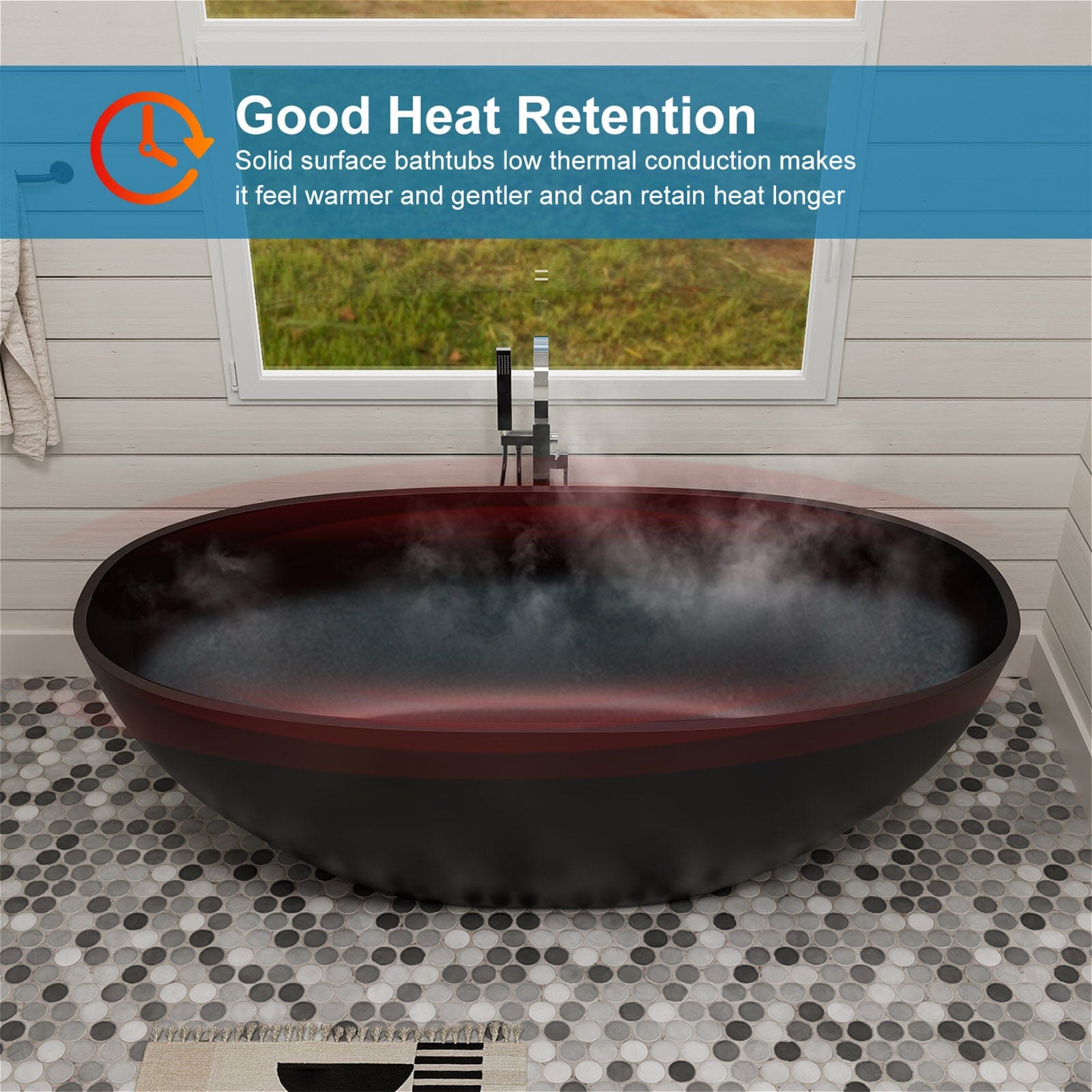 55" Solid Surface Stone Resin Oval-shaped Freestanding Soaking Bathtub with Overflow