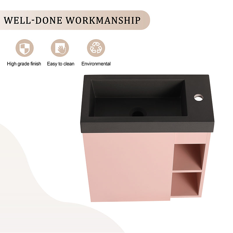 Mueble de baño flotante de 20 pulgadas para montaje en pared con lavabo de resina y puerta de armario con cierre suave.