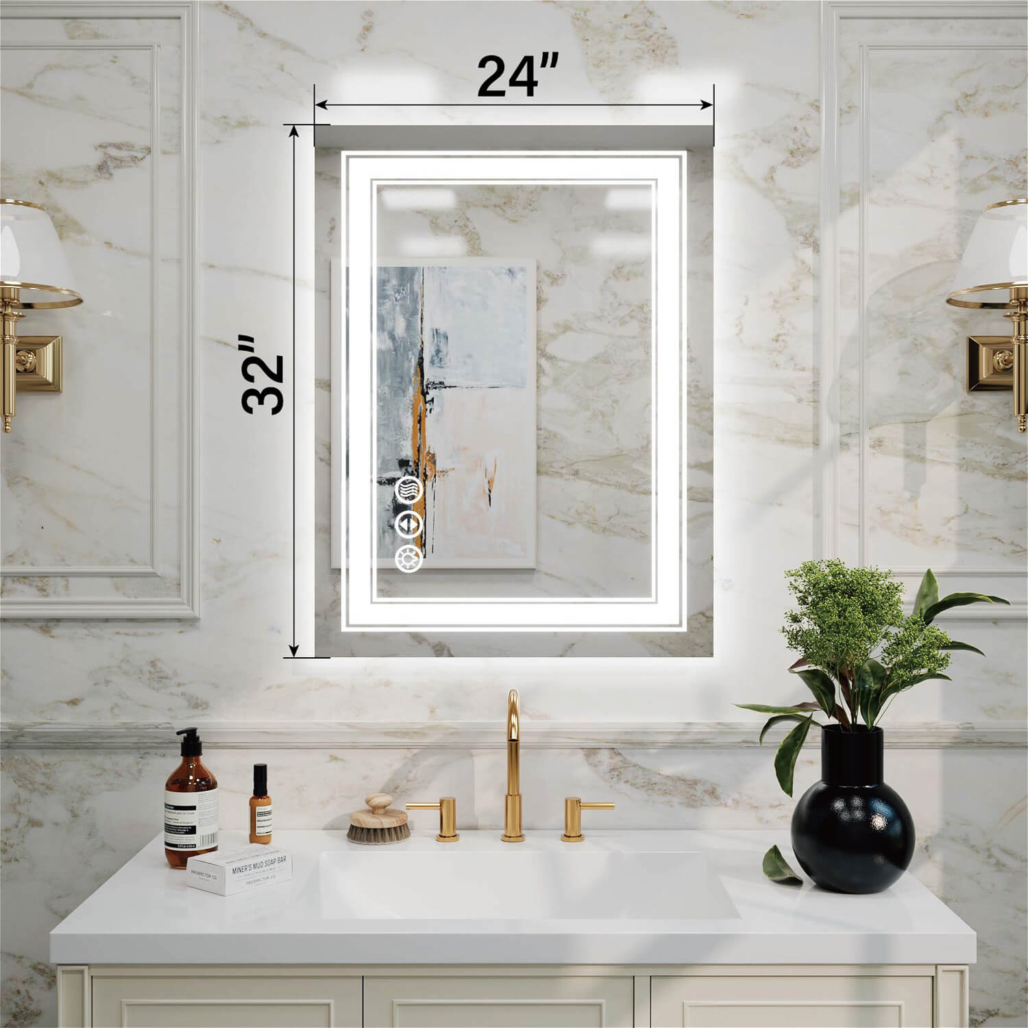 24"x32" LED Bathroom Mirror Anti-Fog Shatterproof ETL Certified
