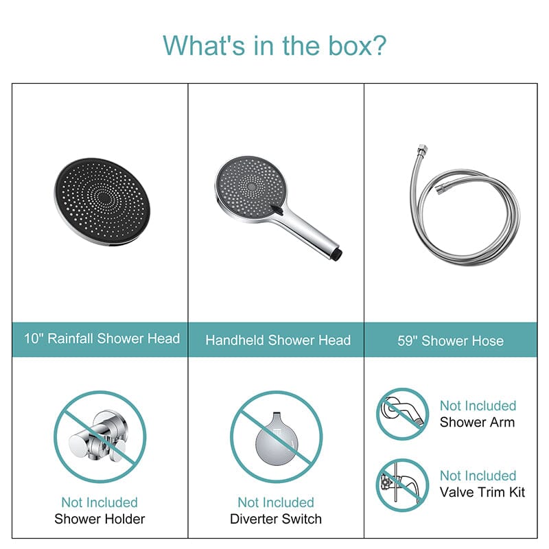 10" Round Shower Head & Hand Shower with Hose Replacement Accessories