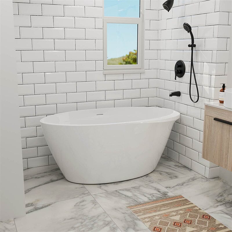 Mokleba 59" Acrylic Oval Shape Freestanding Soaking Bathtub with Overflow