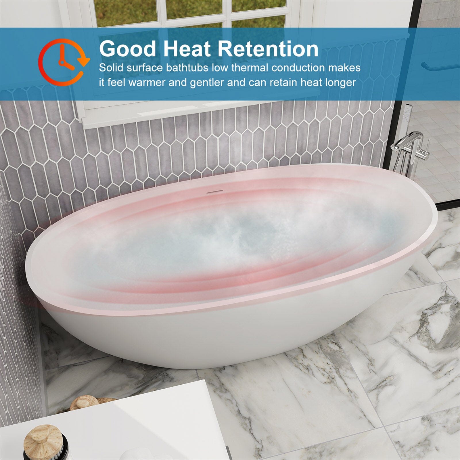 55" Solid Surface Stone Resin Oval-shaped Freestanding Soaking Bathtub with Overflow