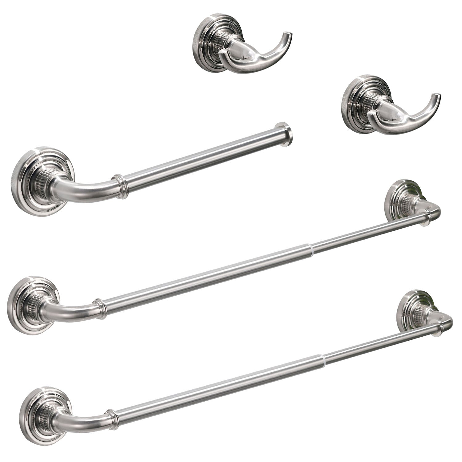 5-Piece Vintage Brushed Nickel Bathroom Hardware Set with Adjustable Towel Racks