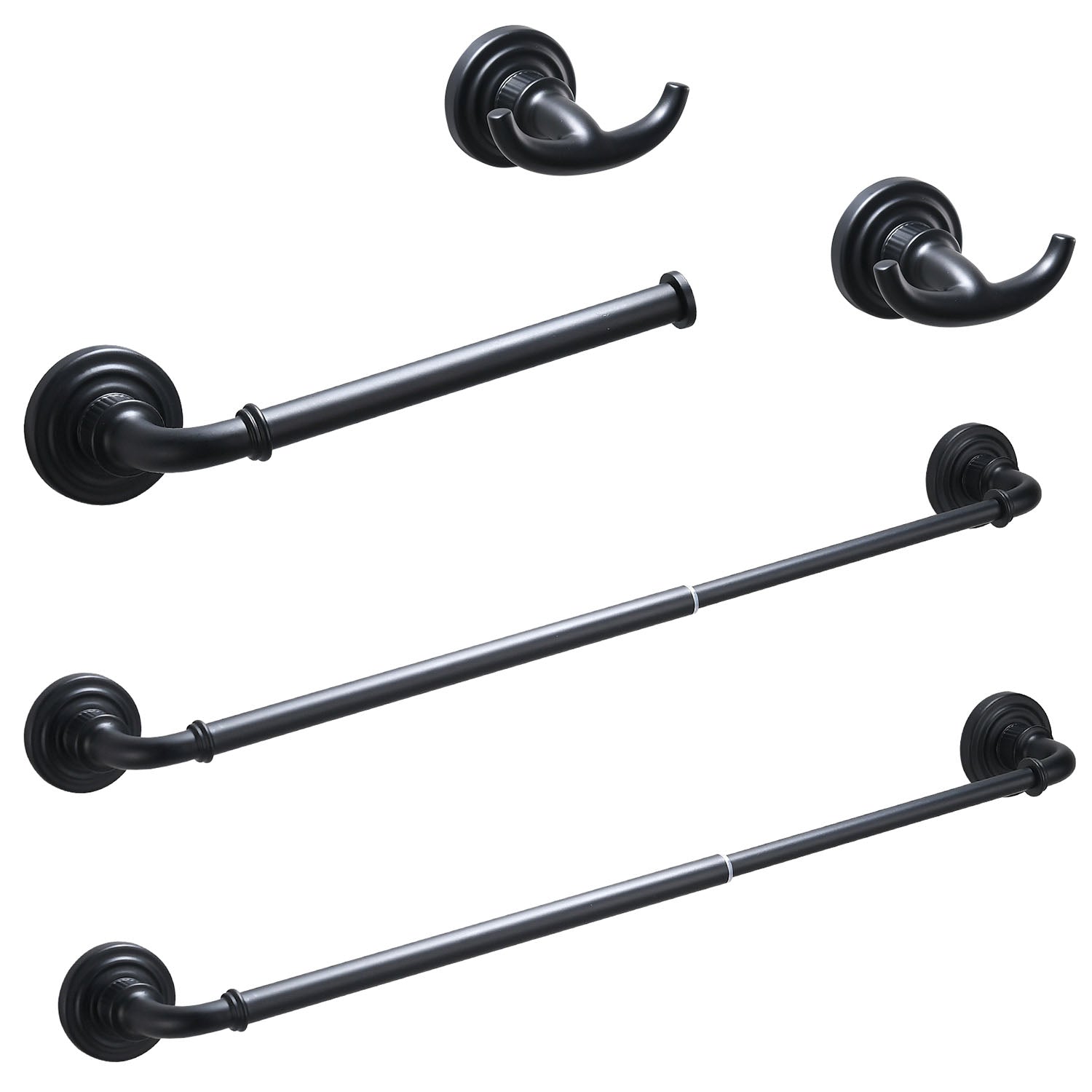 5-Piece Vintage Matte Black Bathroom Hardware Set with Adjustable Towel Racks