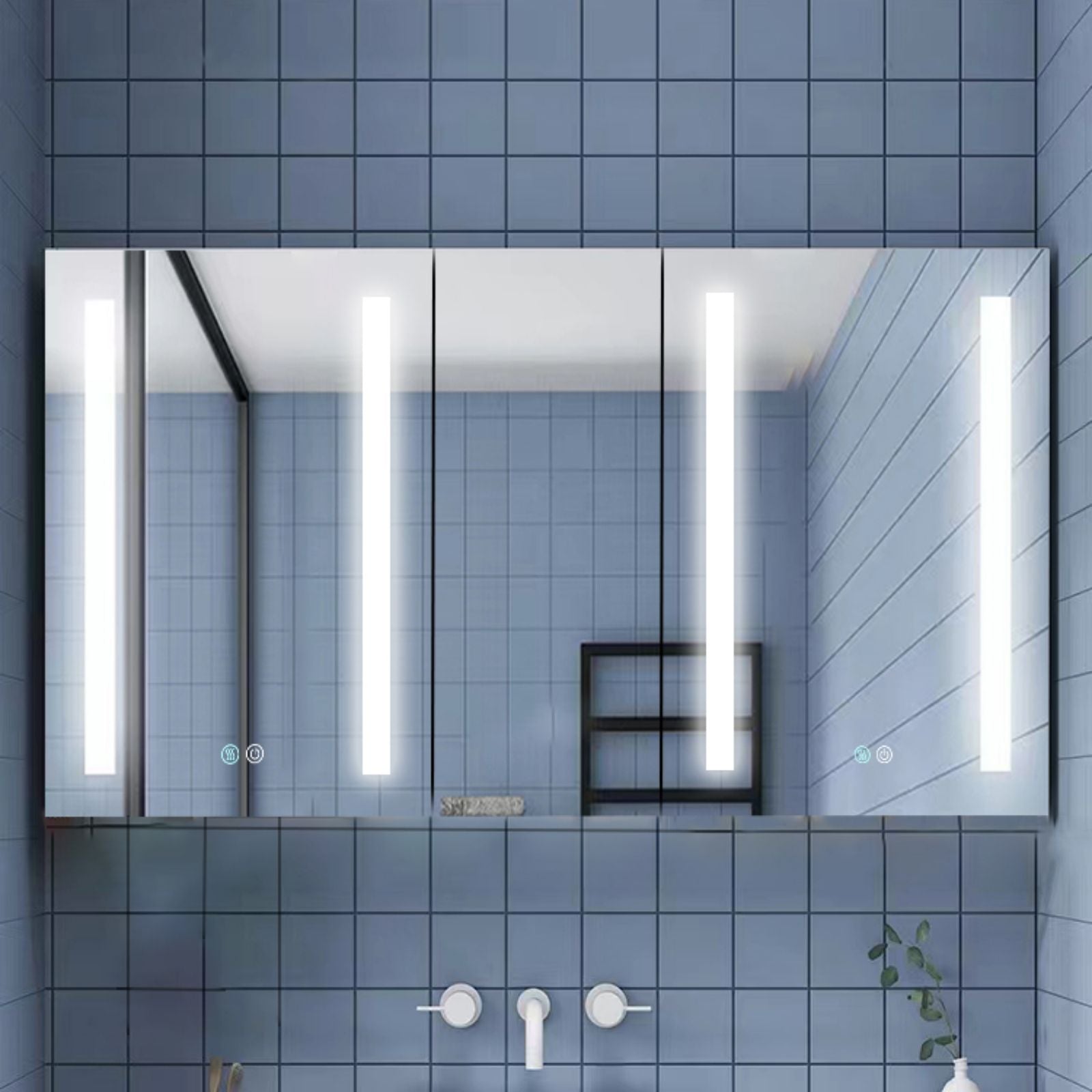 50"x30" Black Double Door LED Medicine Cabinet with Defogging Mirror and Dimmer