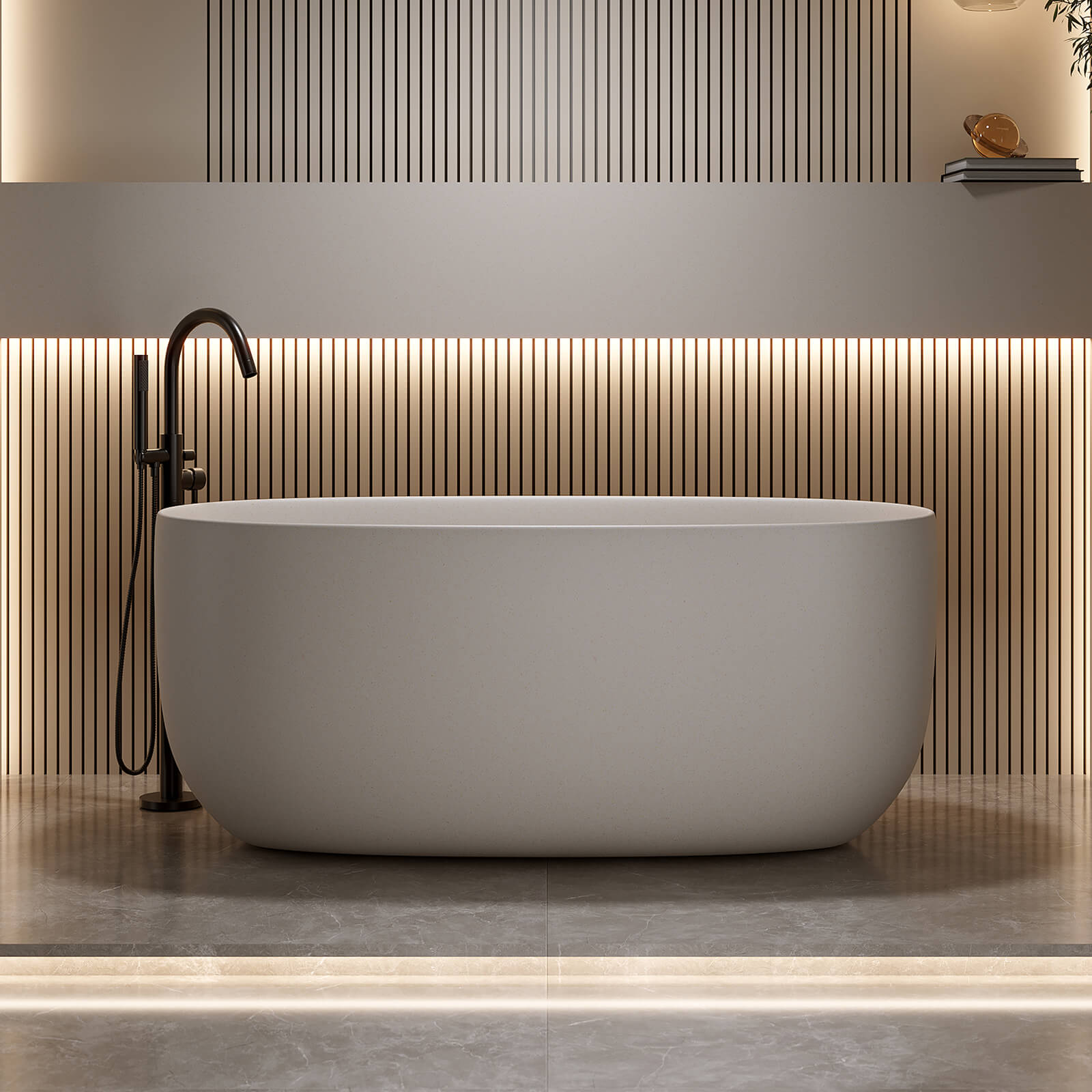 51 in Beige Solid Surface Bathtub with Built In Overflow and Center Drain