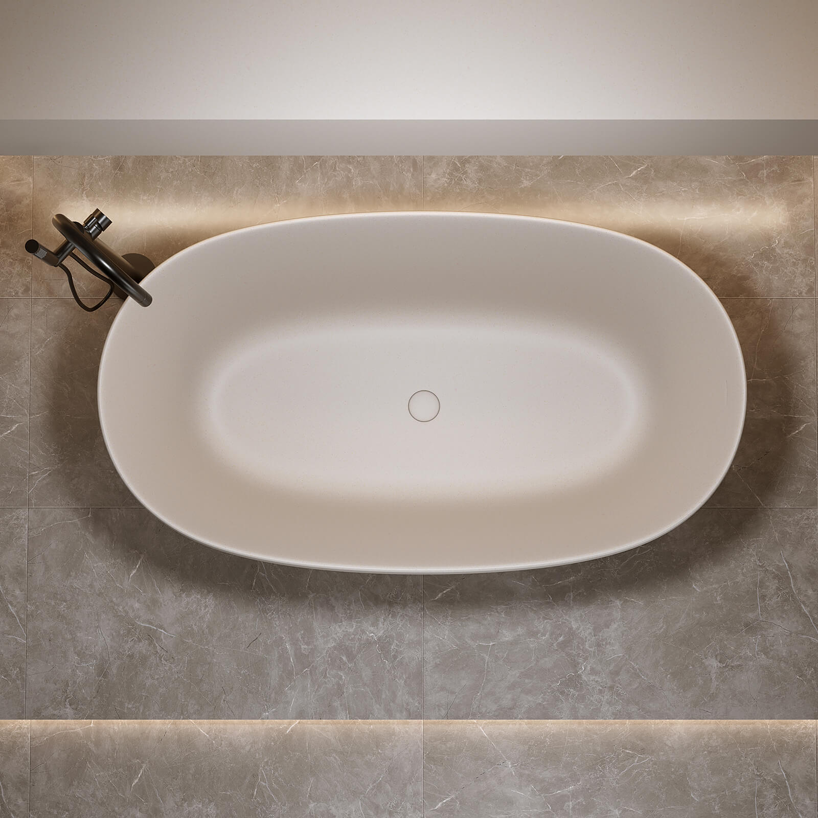 51 inch beige freestanding bathtub with center drain
