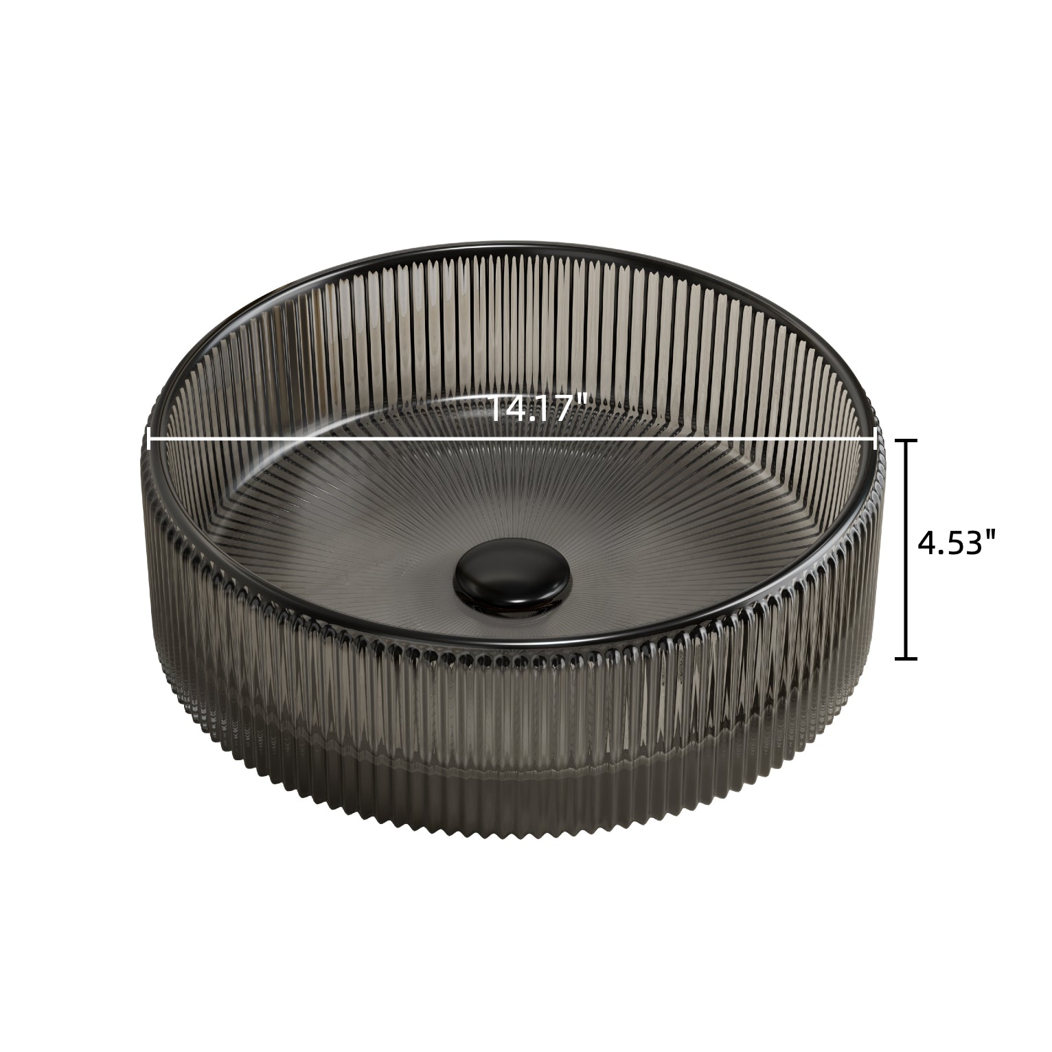 Round Transparent Black Crystal Glass Above-Counter Vessel Sink with centered drain