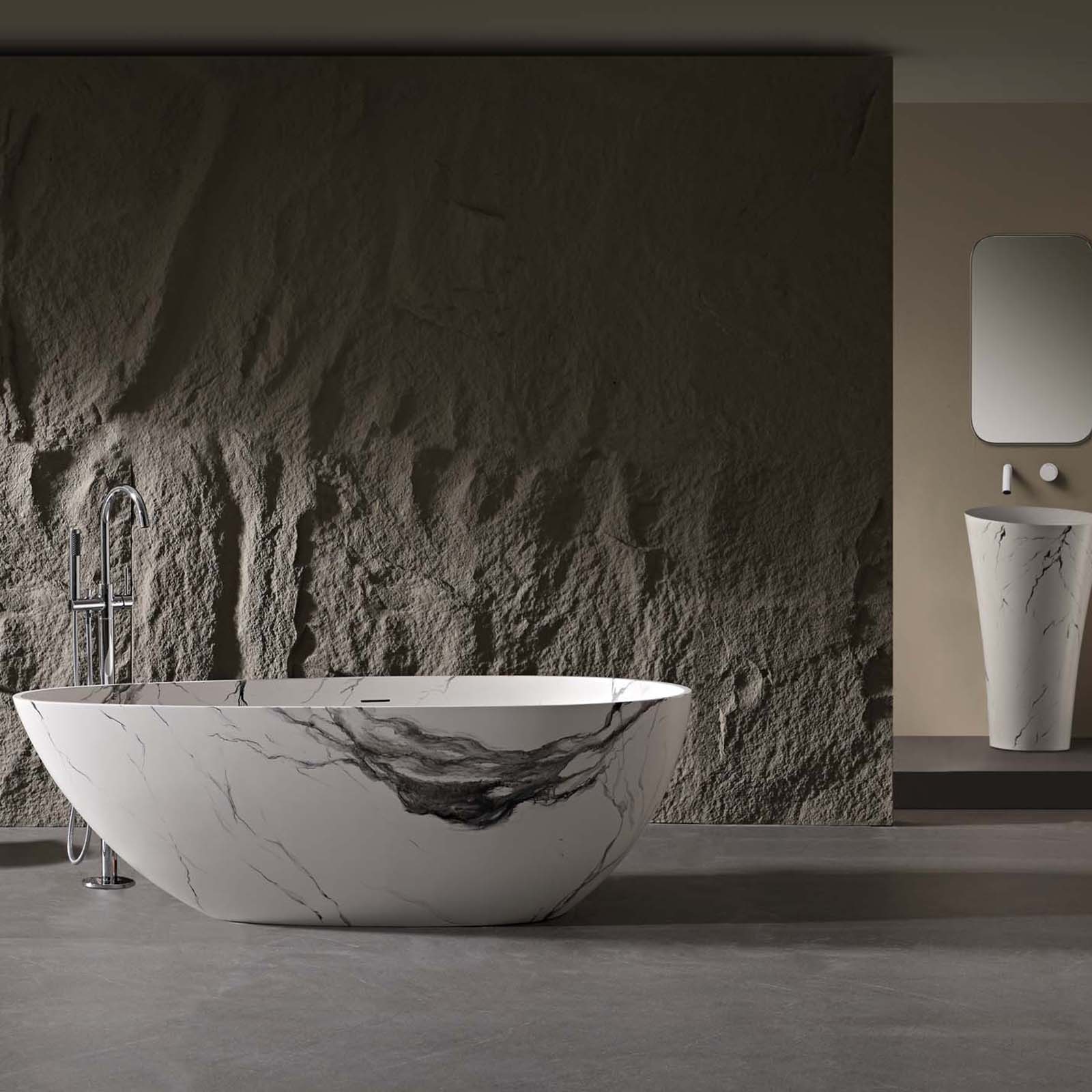 59 in Chinese inspired freestanding bathtub with ink wash design