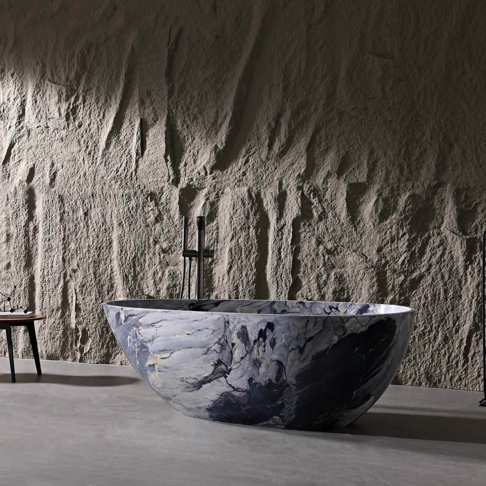 59 in Luxury Freestanding Marble Look Bathtub