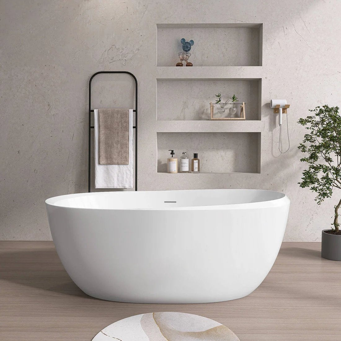 59 Oval Glossy White Thick-Rim Acrylic Bathtub