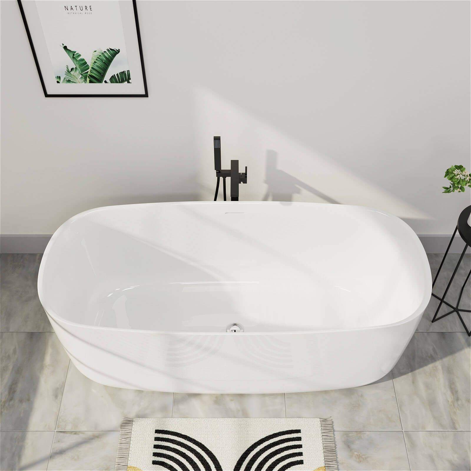 59 Inch Acrylic Modern Rectangle Freestanding Soaking Bathtub