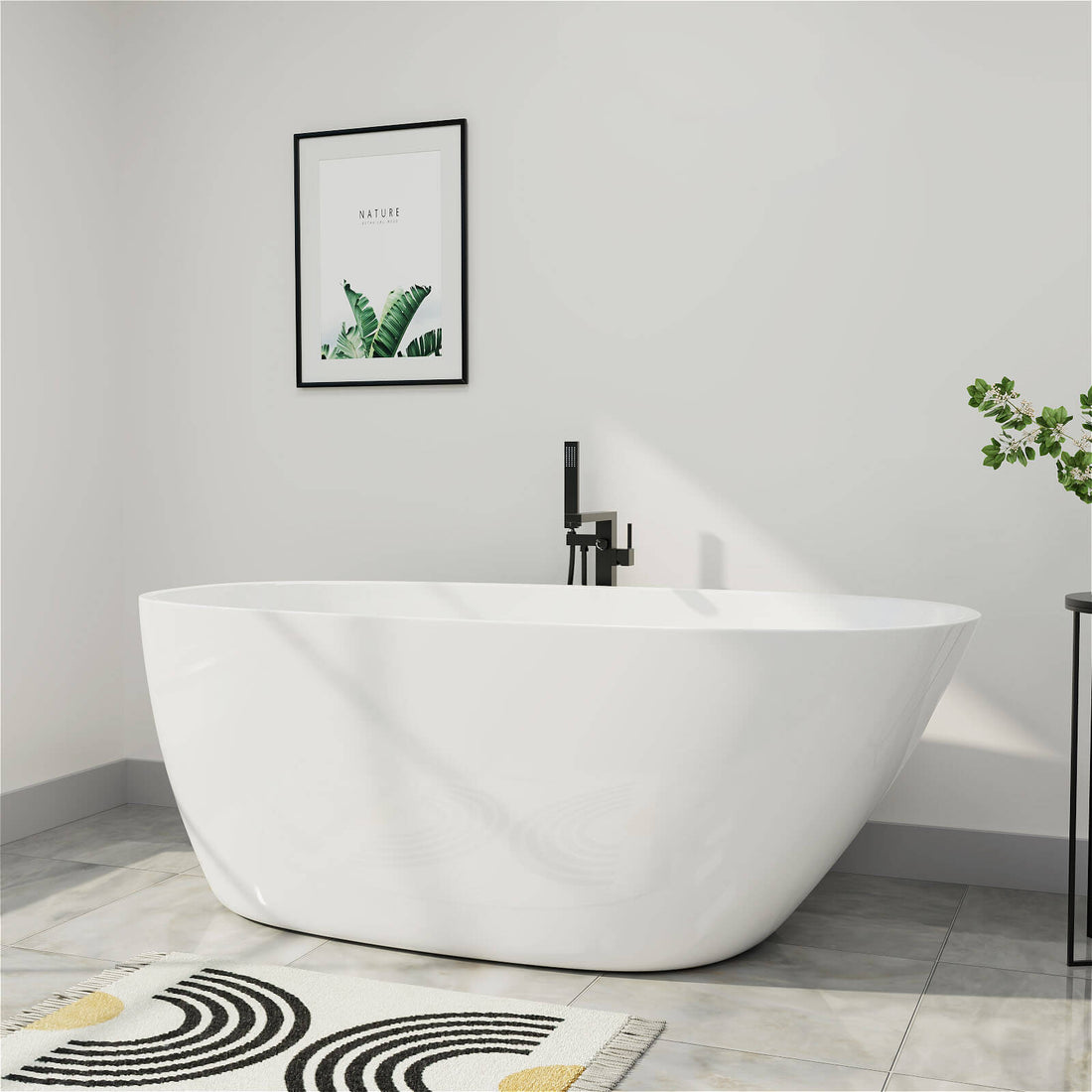 Mokleba 59" Acrylic Egg Shape Free Standing Tub for Bathroom