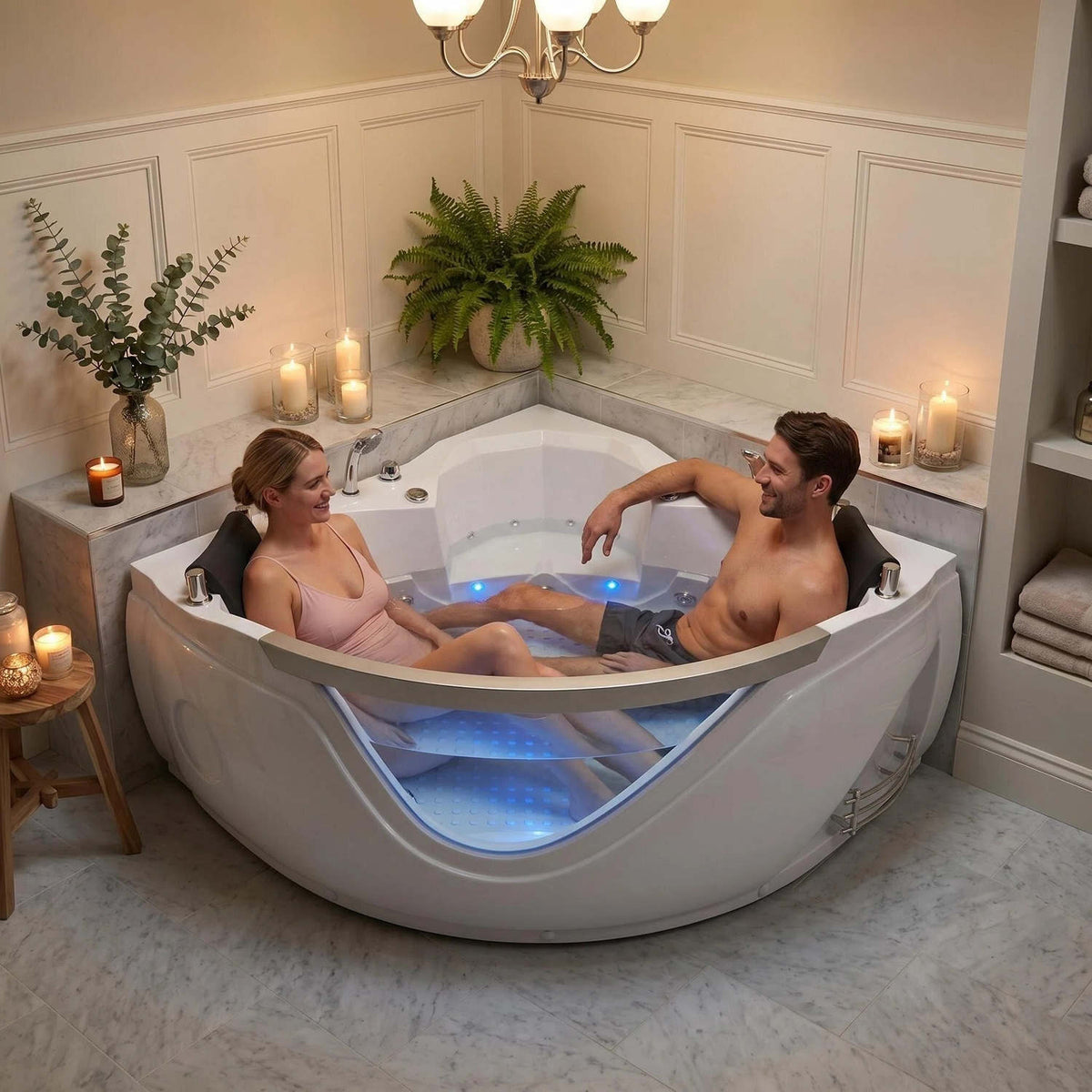 59in Corner Whirlpool Tub for Two Romantic Couple Bath Time