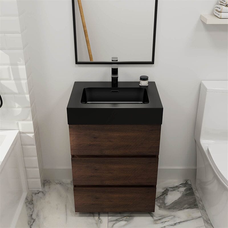 24 Inch Bathroom Vanity with Sink Floor Mounted Floating One-Piece Sink Cabinet
