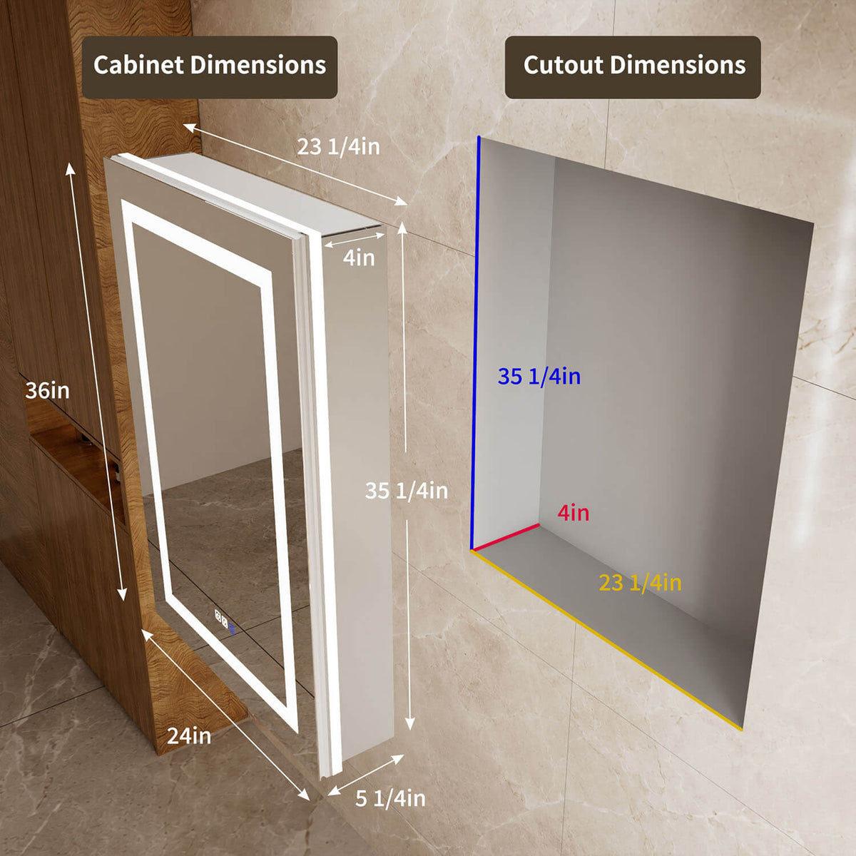 24" x 36" Medicine Cabinet with Mirror, Right Single Door, LED Bathroom Cabinet with Storage, Anti-Fog & Adjustable Shelves