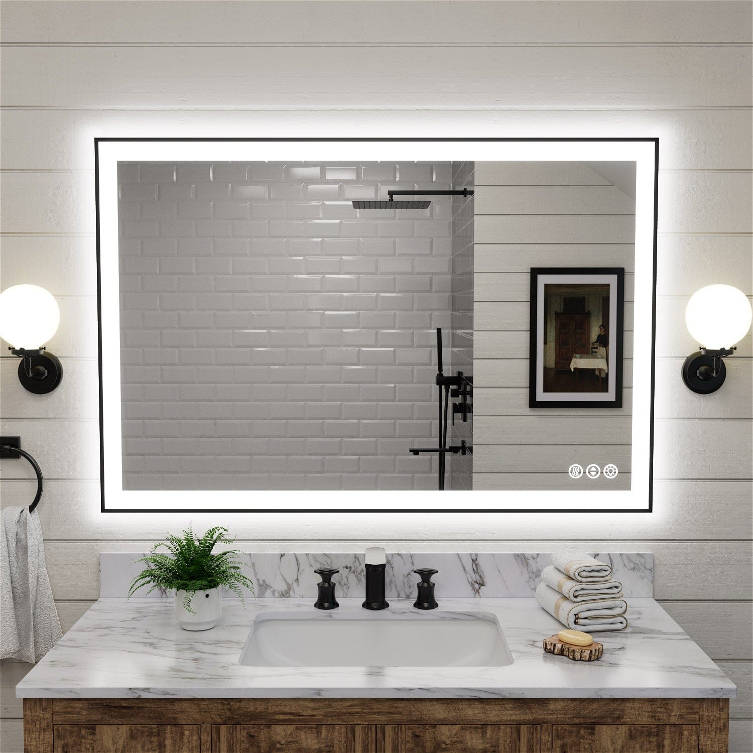 GIVING TREE 40"/48"/55" LED Bathroom Mirror with Black Frame, Anti-Fog, Shatter-Proof, Memory, 3 Colors
