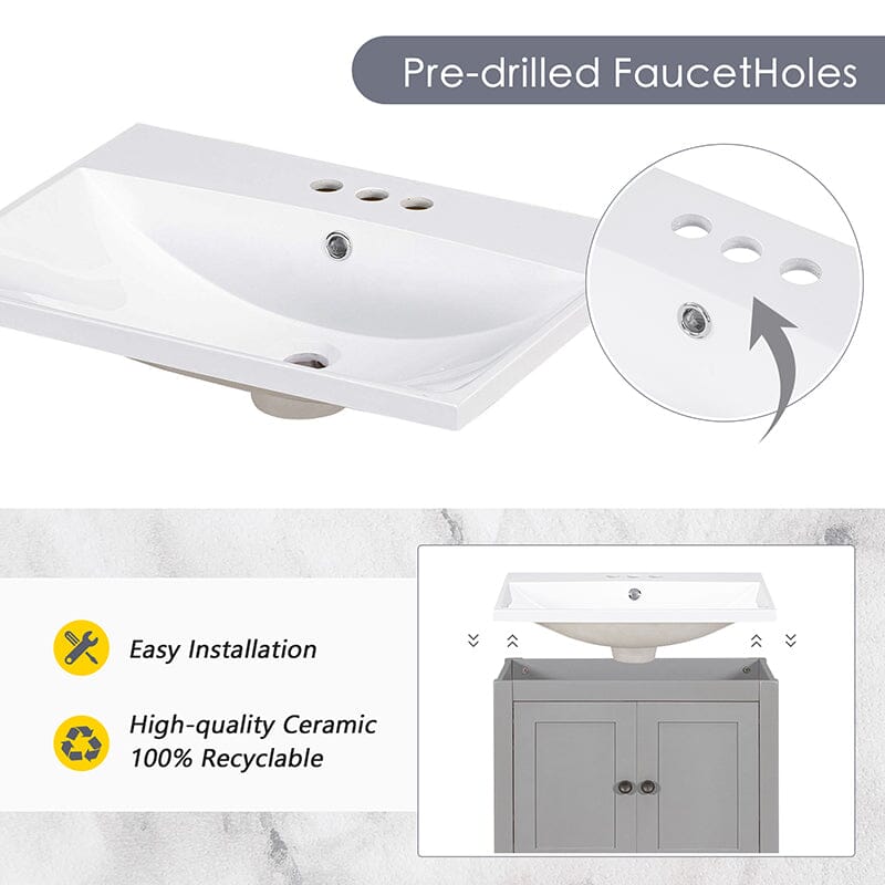 24" Modern Freestanding Bathroom Vanity with Open Style Shelf, Including Ceramic Sink