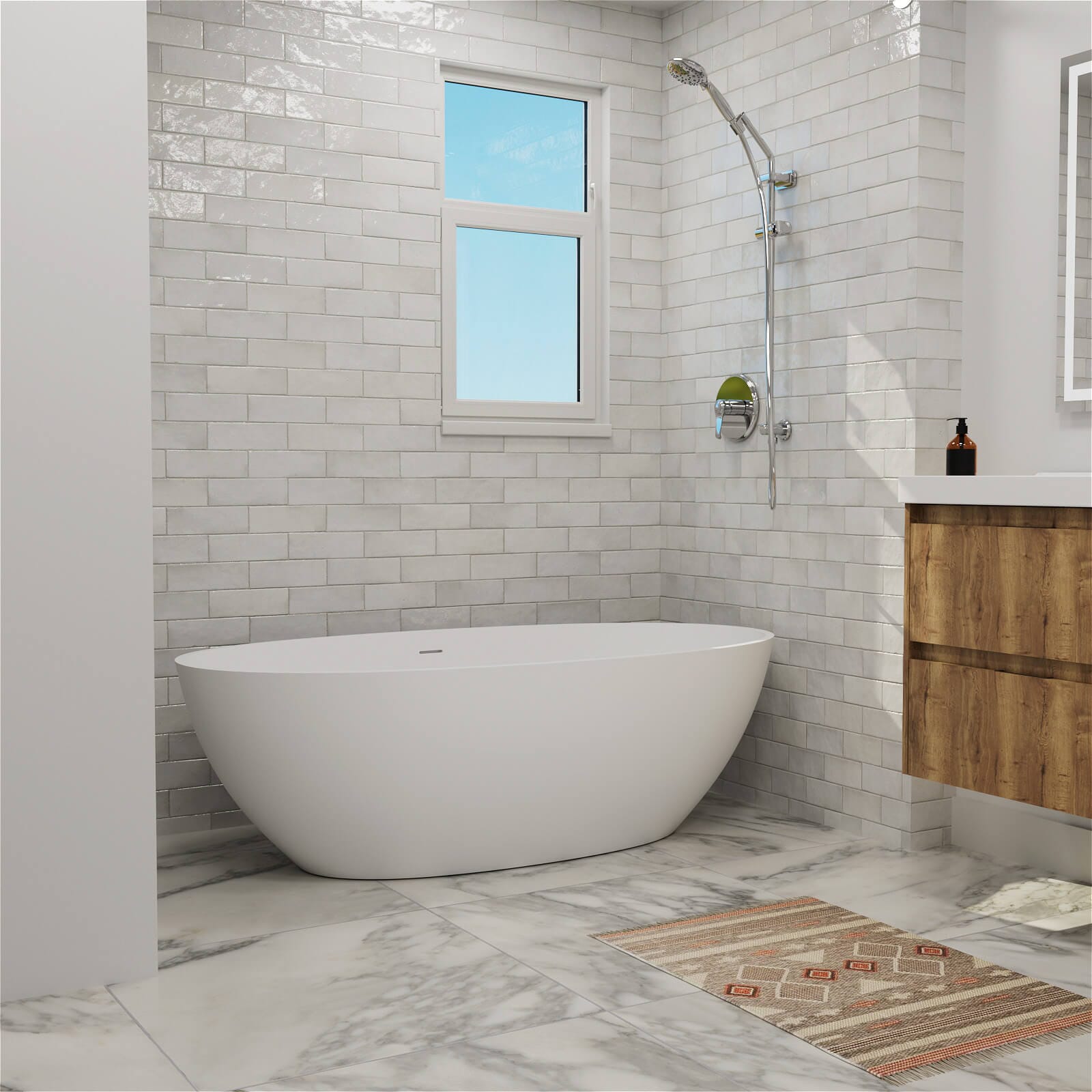 71" Solid Surface Stone Resin Oval-shaped Freestanding Soaking Bathtub with Overflow