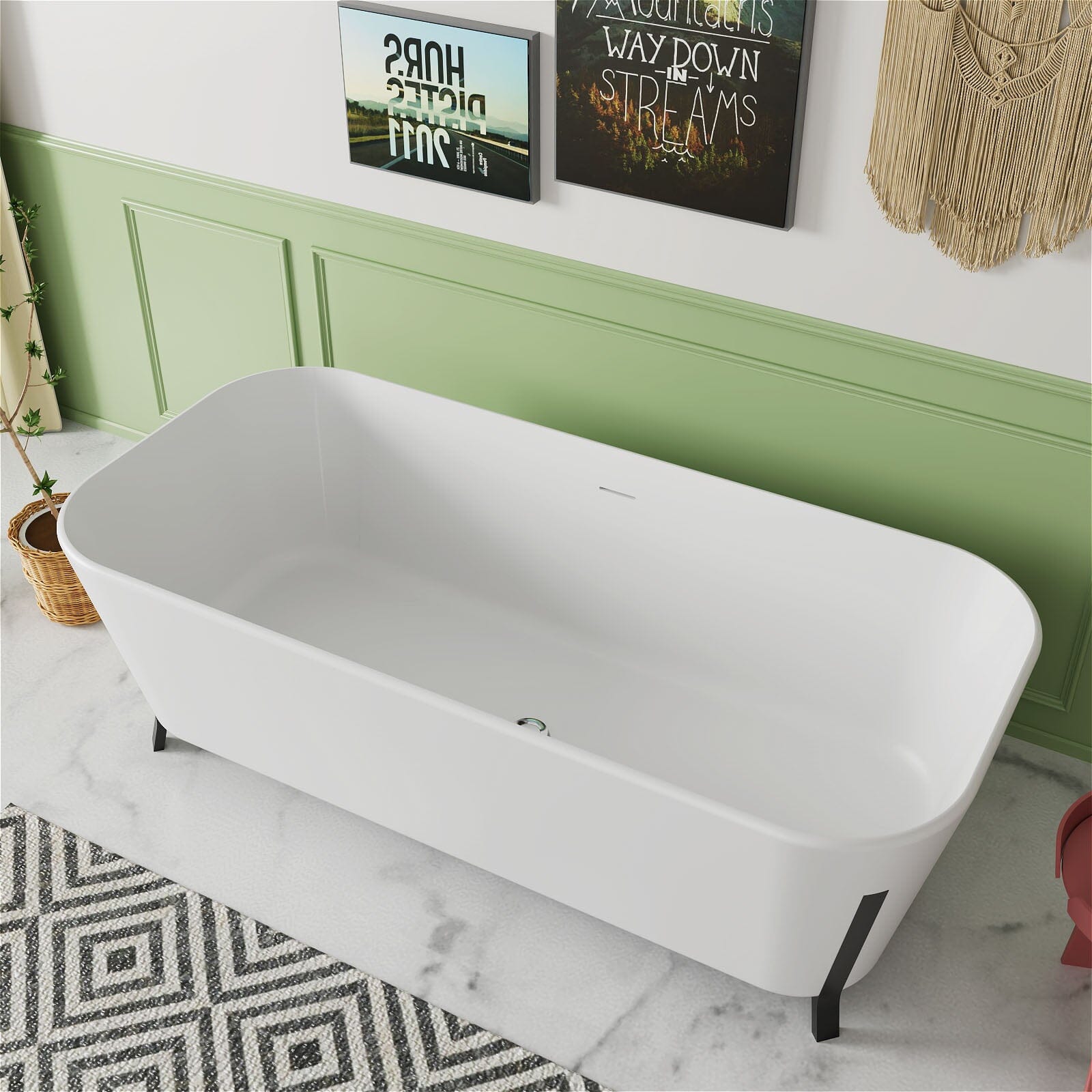 67" Clawfoot Tub Solid Surface Stone Resin Freestanding Soaking Bathtub