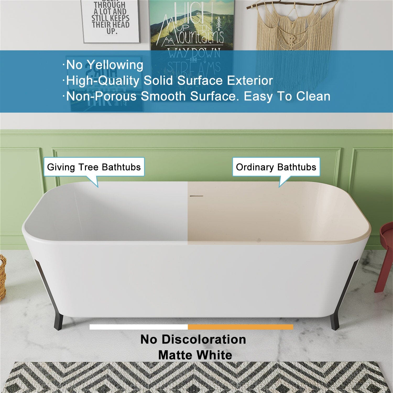 67" Clawfoot Tub Solid Surface Stone Resin Freestanding Soaking Bathtub