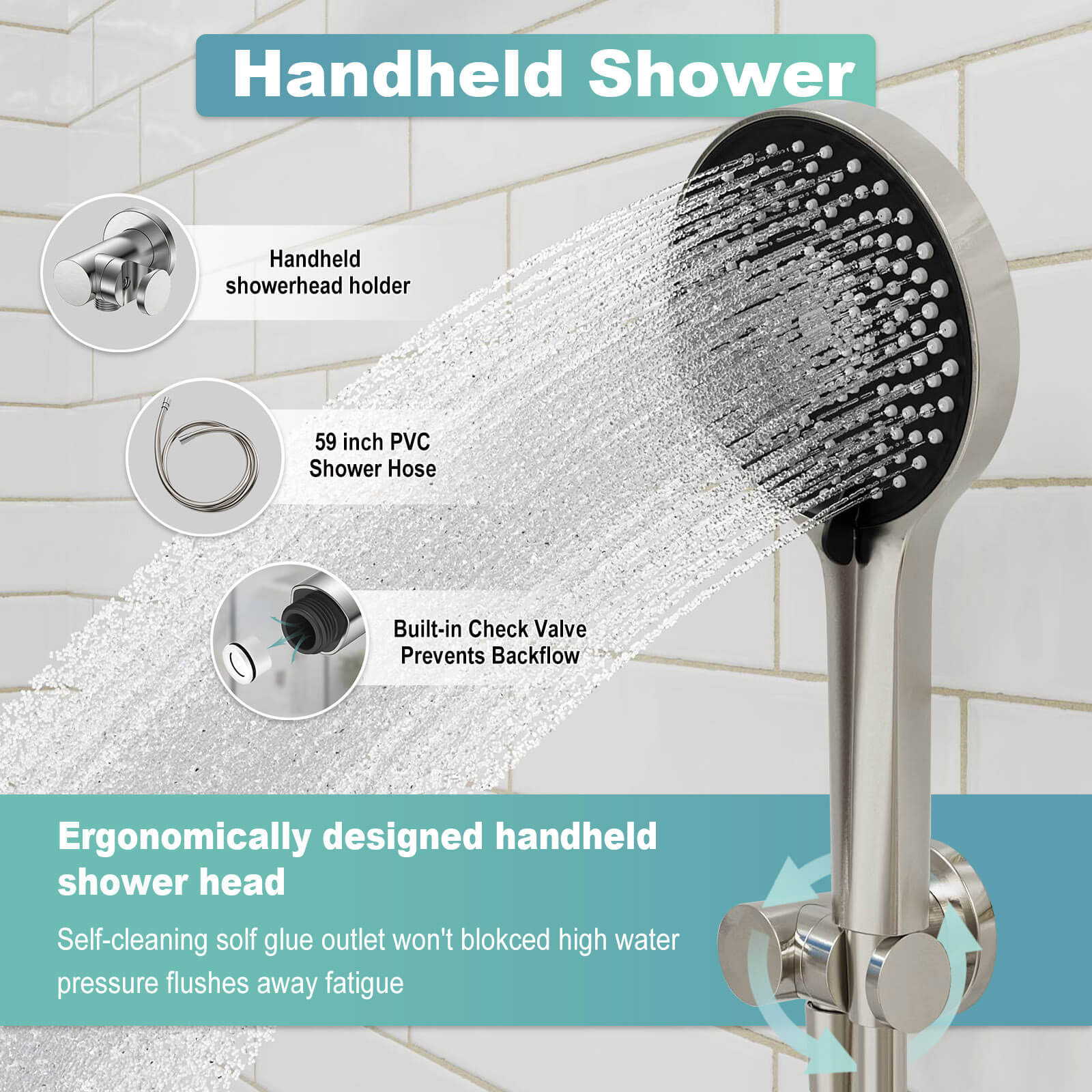 8" Shower Systems with Adjustable 3-Spray Cylindrical Shower Head And 6-Spray Handheld, Wall Mount