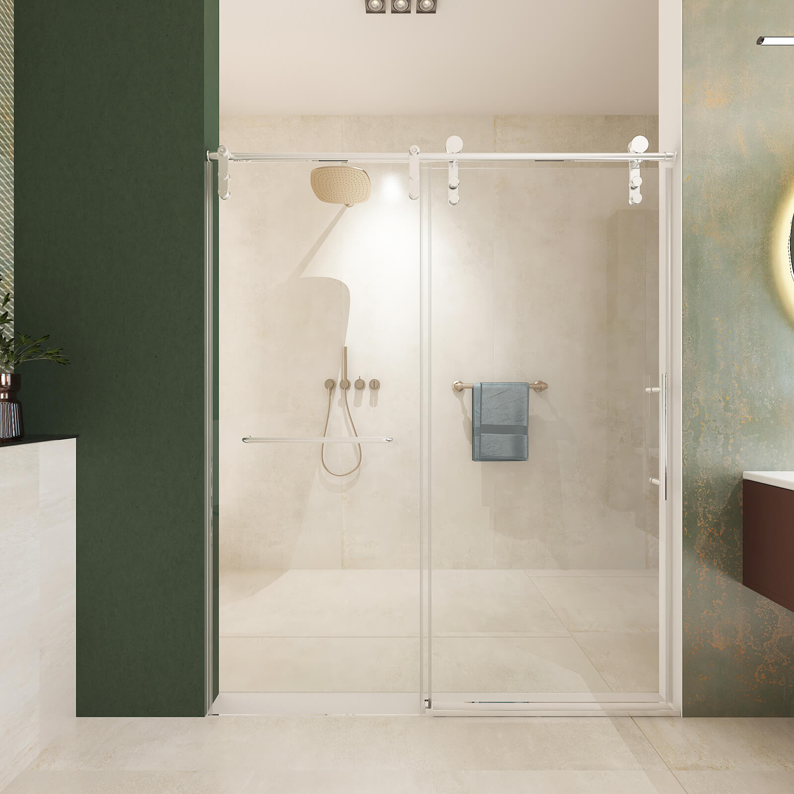 60 IN x 70 IN Single Sliding Glass Shower Door with Soft Close