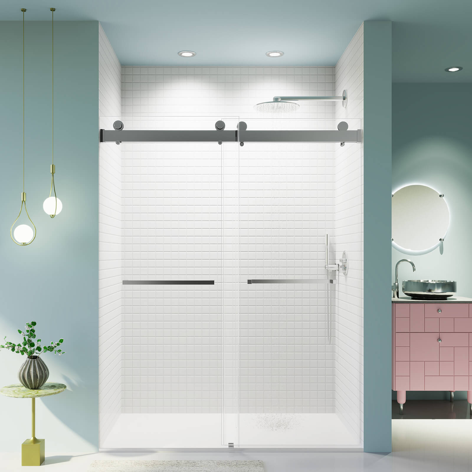 60 IN x 76 IN Chrome Double Sliding Soft Close Shower Door