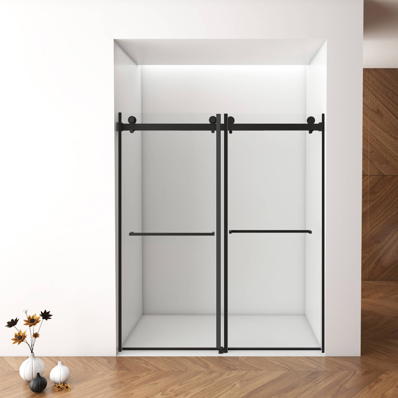 60 IN x 76 IN Matte Black Bypass Shower Door with 10mm Tempered Glass