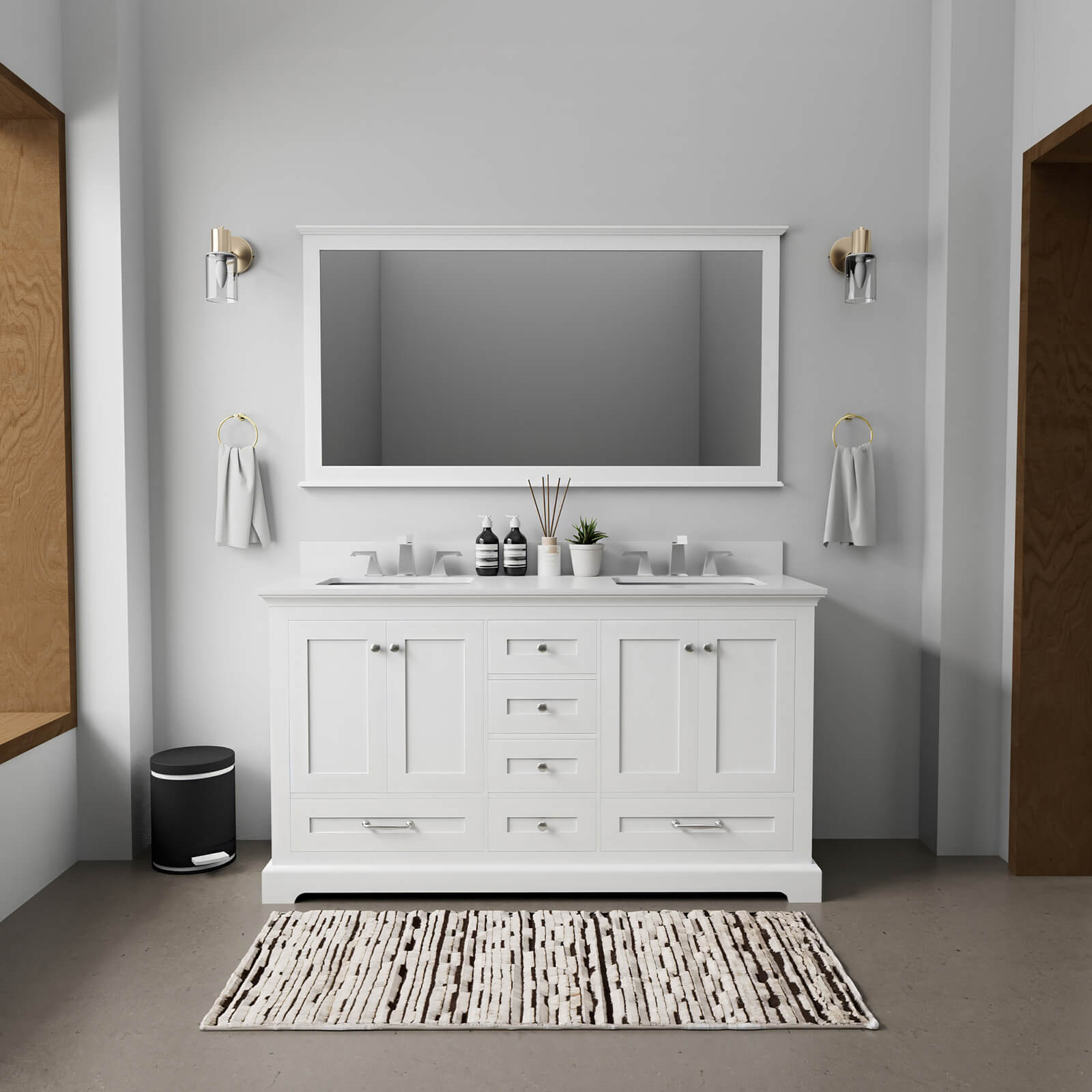 60 in Rectangular Undermount Sink White Bathroom Vanity