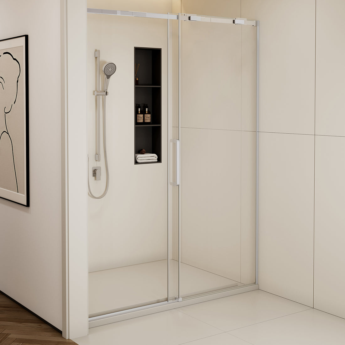 60 in x 74 in Chrome Single Sliding Glass Shower Door with minimalist frame