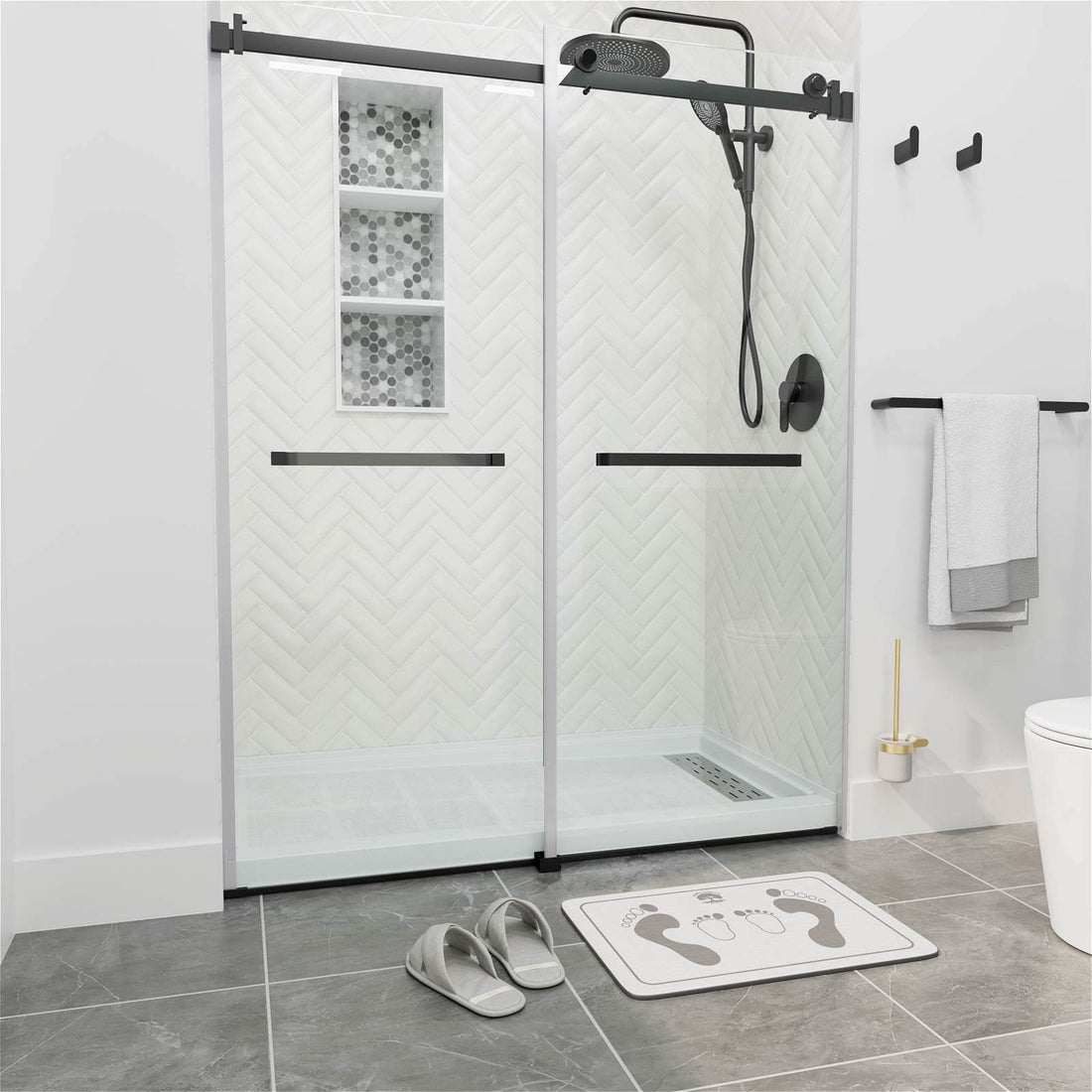 60 inch alcove shower base with three wall flanges for installation