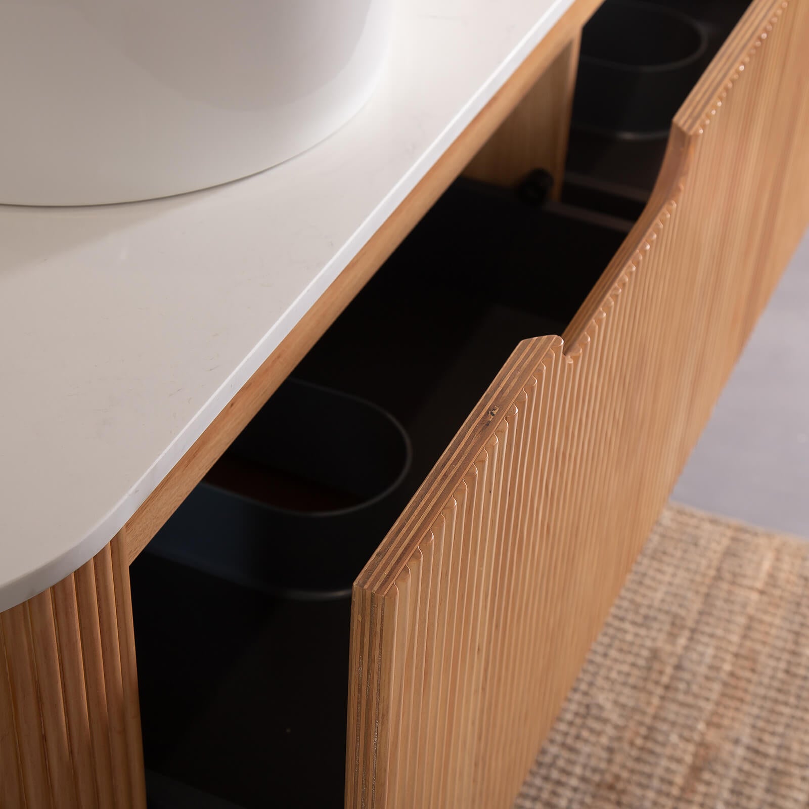 60 inch floating vanity with natural wood grain finish