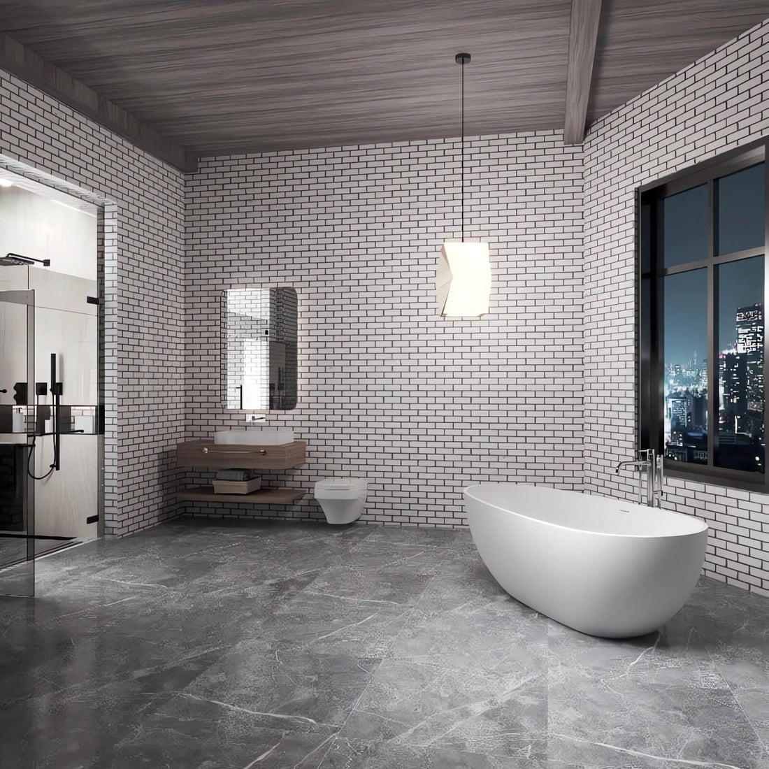 60 inch freestanding ceramic bathtub with egg shaped design in modern bathroom
